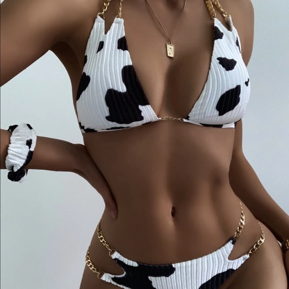 Cow print chain linked swimsuit